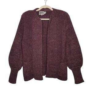 Vintage Joyce Knit Sweater Cardigan Medium 80s Shoulder Pads Art Grandma Cottage